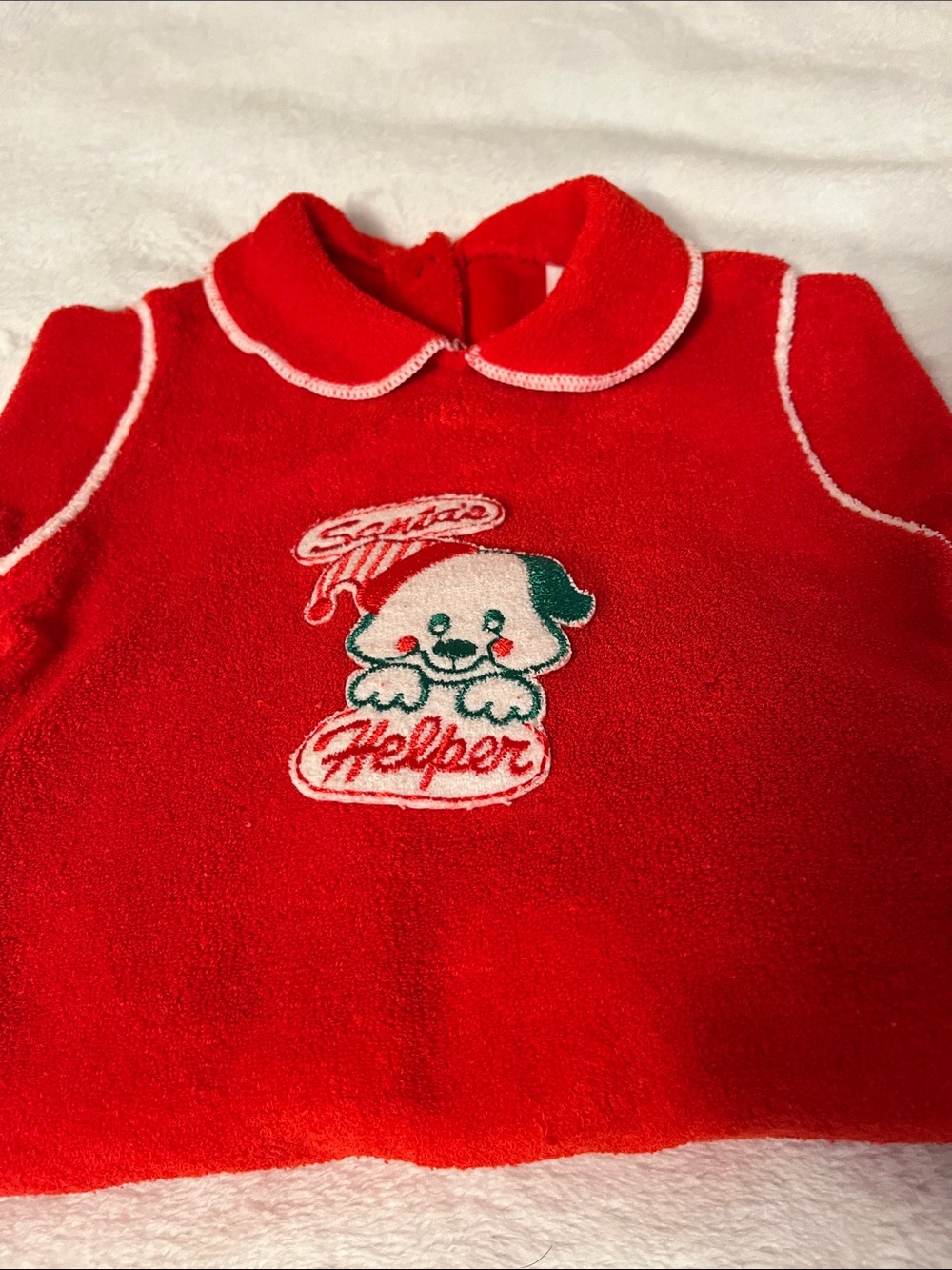 Vintage Red Baby Footie One-Piece with Puppy Embroidered Front